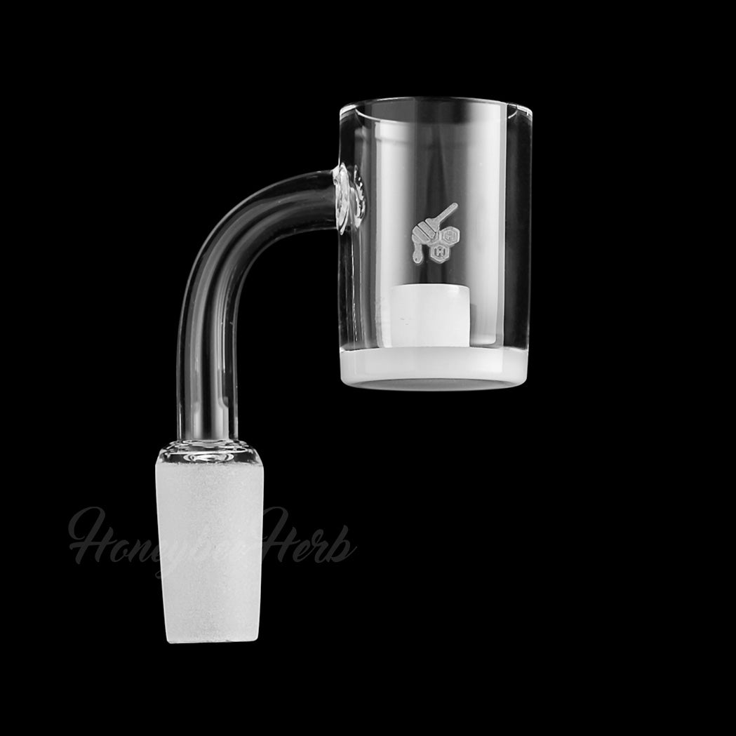 Honeybee Herb Quartz Banger 90Β° Side View, 14mm Male Joint, Clear with Core Reactor