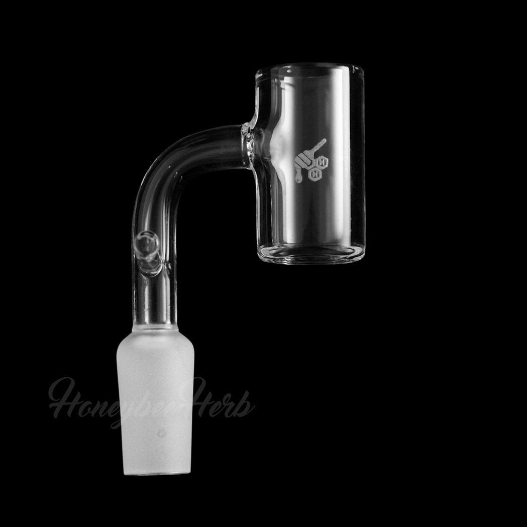 Honeybee Herb Quartz Banger - 90Β° Degree Angle, Clear, Flat Top Design, Side View