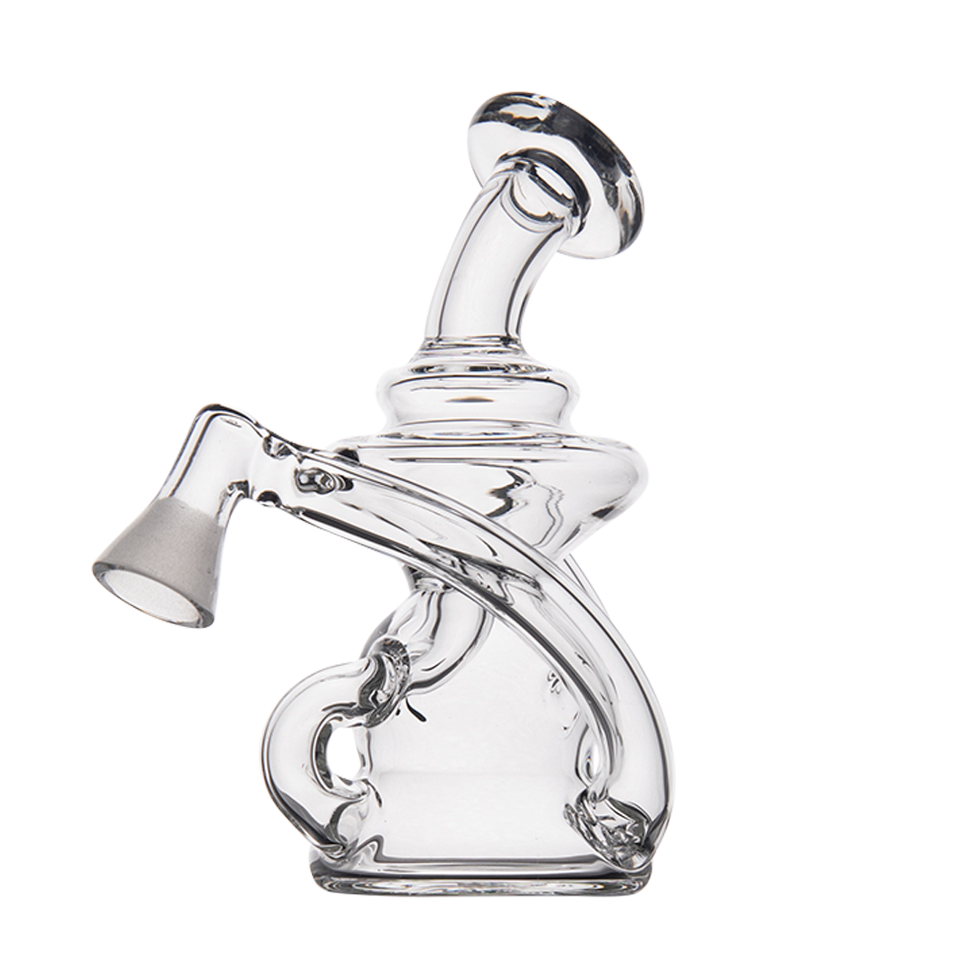 MJ Arsenal Hydra Vape Edition mini dab rig with clear glass and side carb, front view on white background