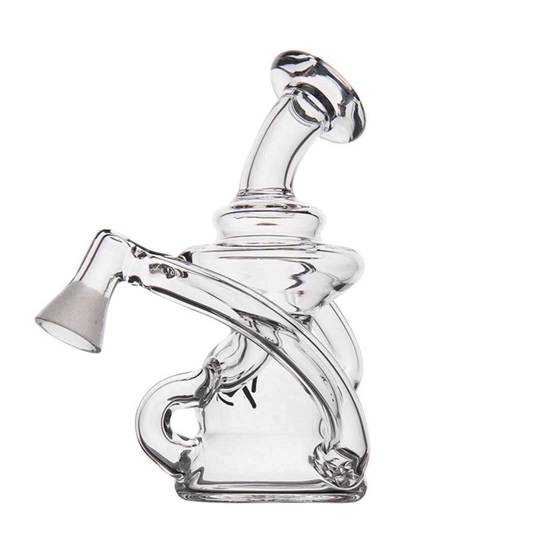 MJ Arsenal Hydra Vape Edition mini dab rig with quartz banger, clear glass, side view
