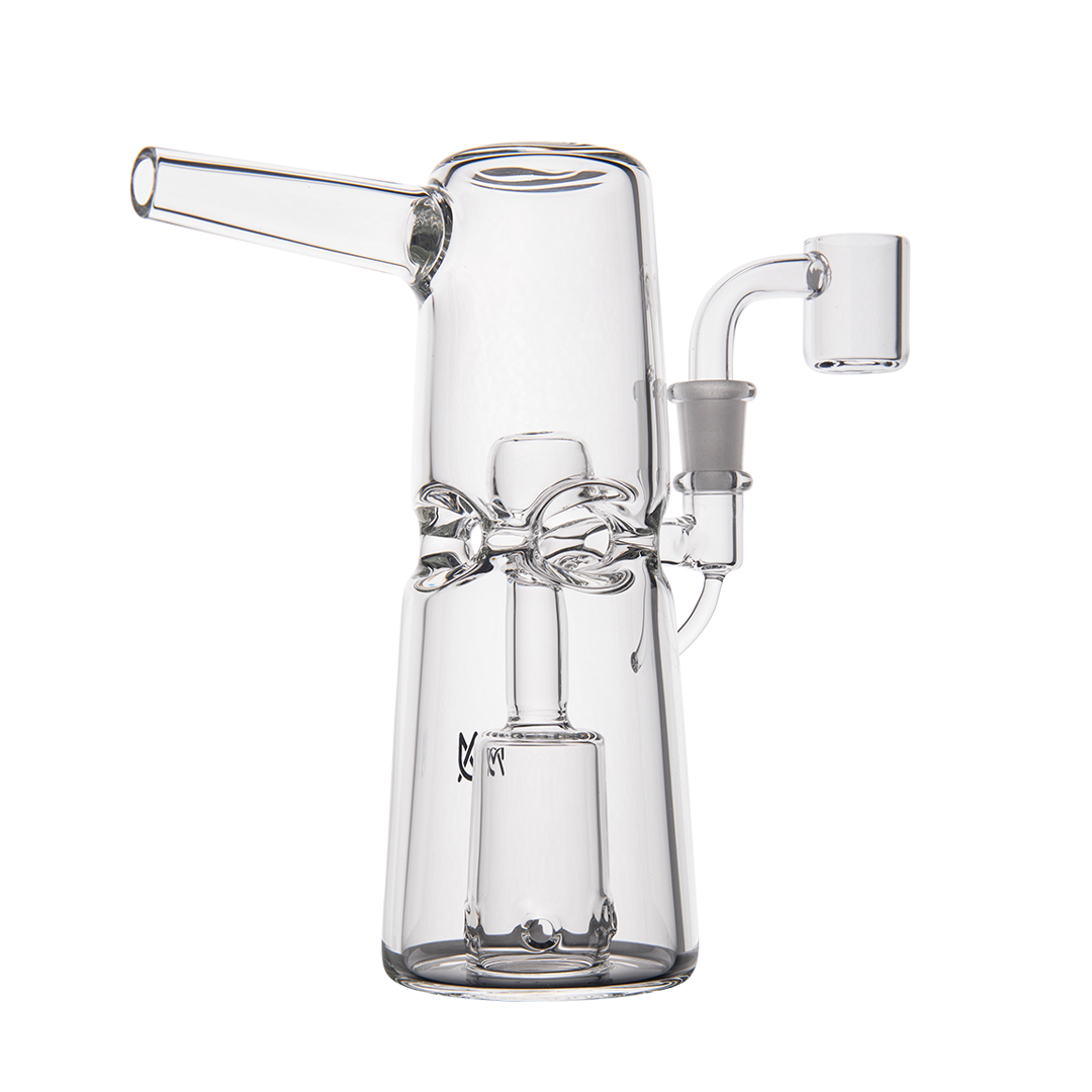 MJ Arsenal Turret Mini Dab Rig with Quartz Bucket - Angled Side View on White Background