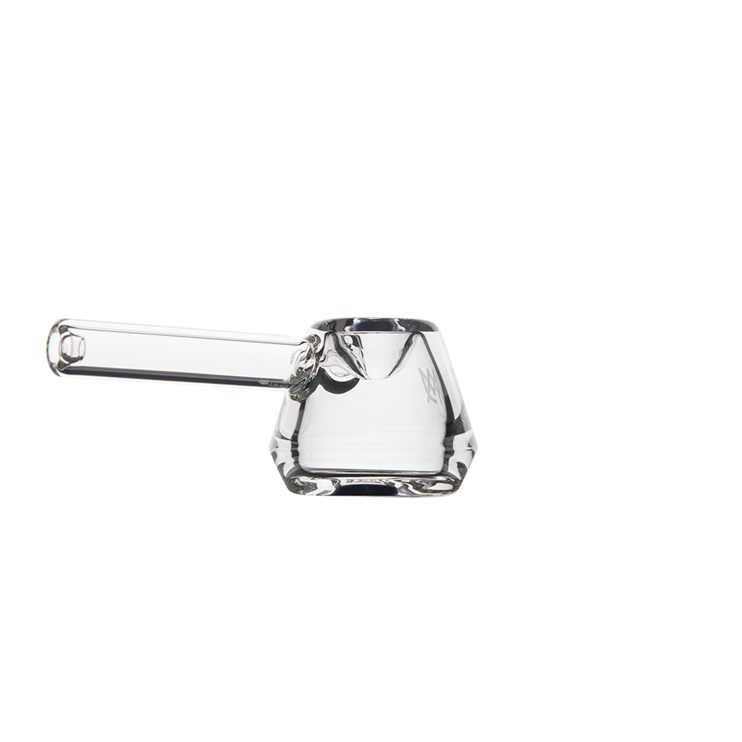 MJ Arsenal Kettle Hand Pipe with clear glass and side carb, front view on a white background