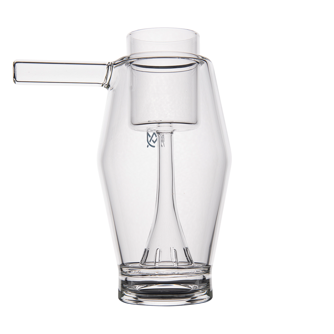MJ Arsenal Proxy Bubbler for dabbing, clear borosilicate glass, front view on seamless white background
