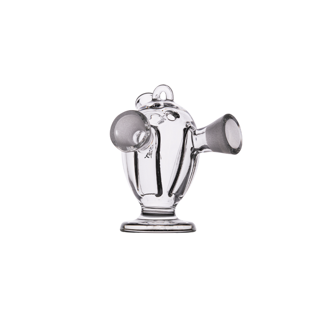 MJ Arsenal Dubbler Original, compact double bubbler for dry herbs, 45 degree joint, front view on white