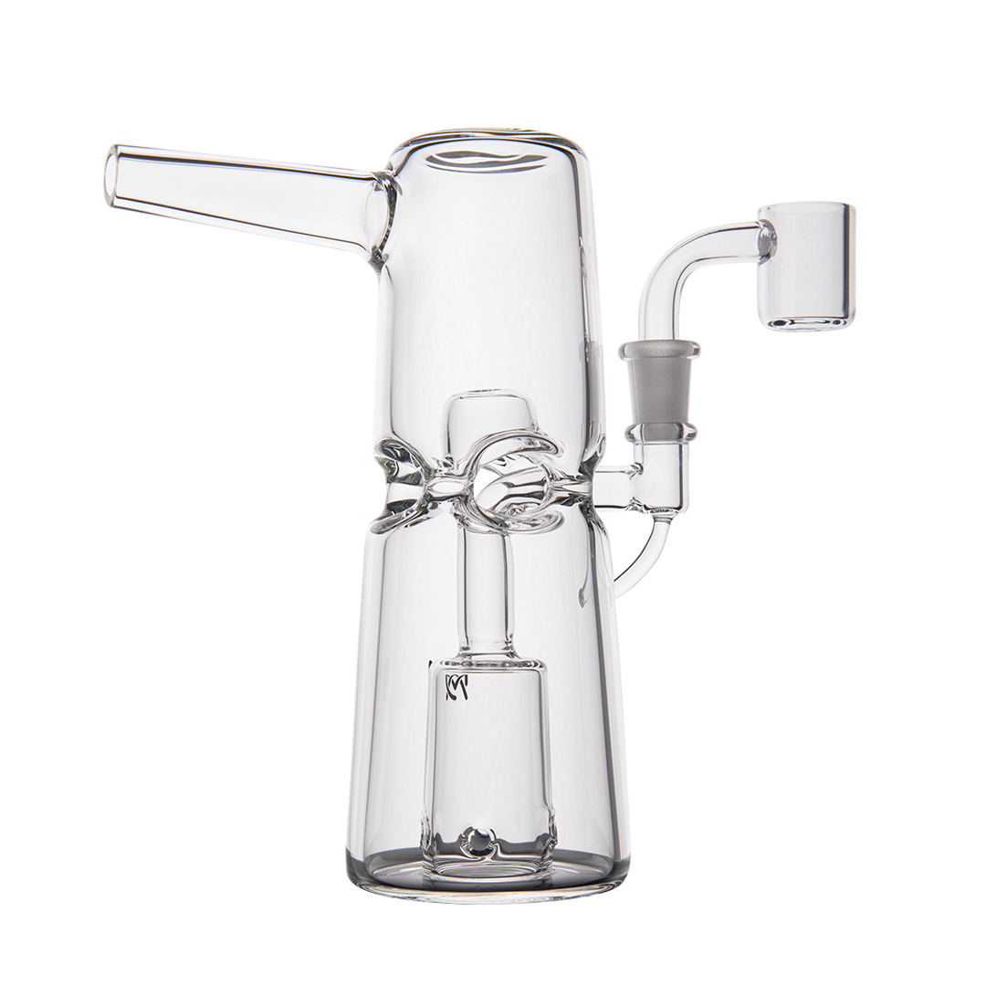 MJ Arsenal Turret Mini Dab Rig with Quartz Bucket - Front View on Seamless White Background