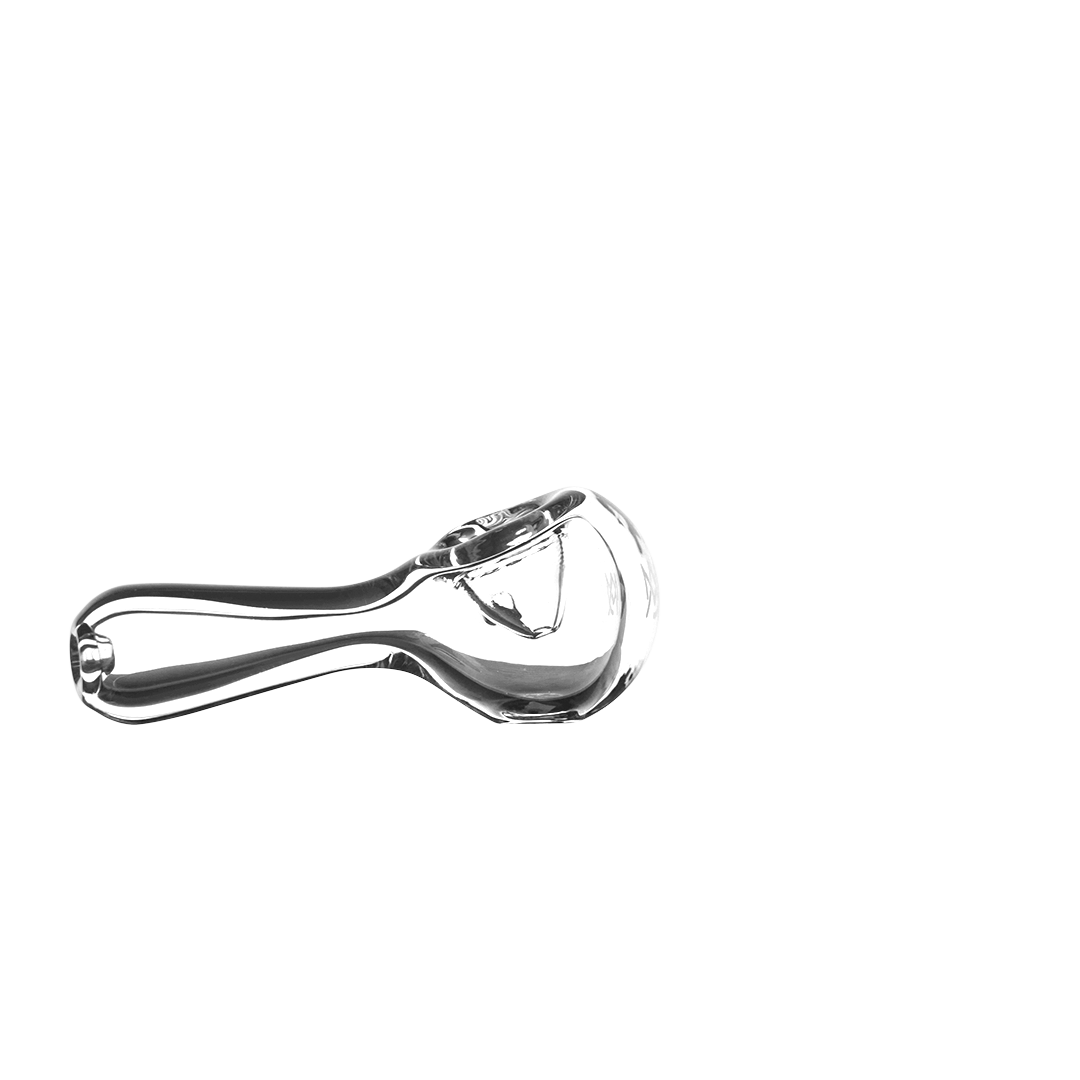 MJ Arsenal Pioneer Hand Pipe in Clear Glass - Angled Side View on Seamless White Background