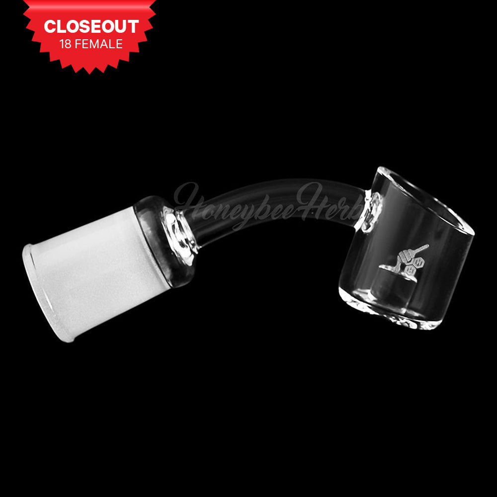 Honeybee Herb CORE REACTOR QUARTZ BANGER at 45° angle, 18mm Female joint, clear quartz, side view