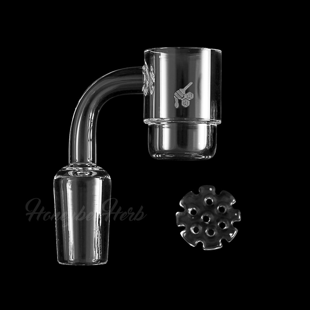 Honeybee Herb Honey Disc Quartz Banger 90°, clear flat top design for dab rigs, 25mm