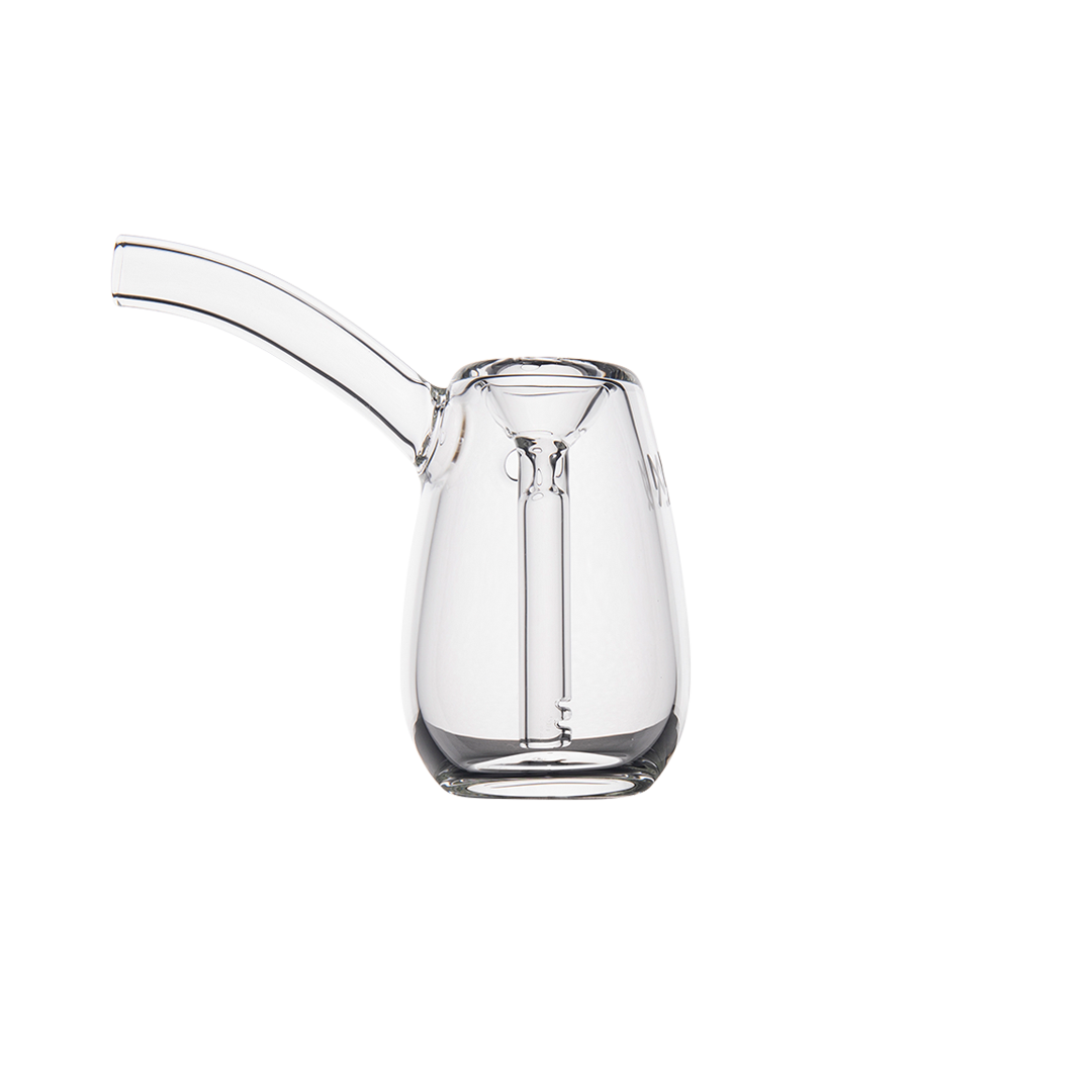 MJ Arsenal Bulb Mini Bubbler, 100% Borosilicate Glass, Compact Design, Front View on Seamless White