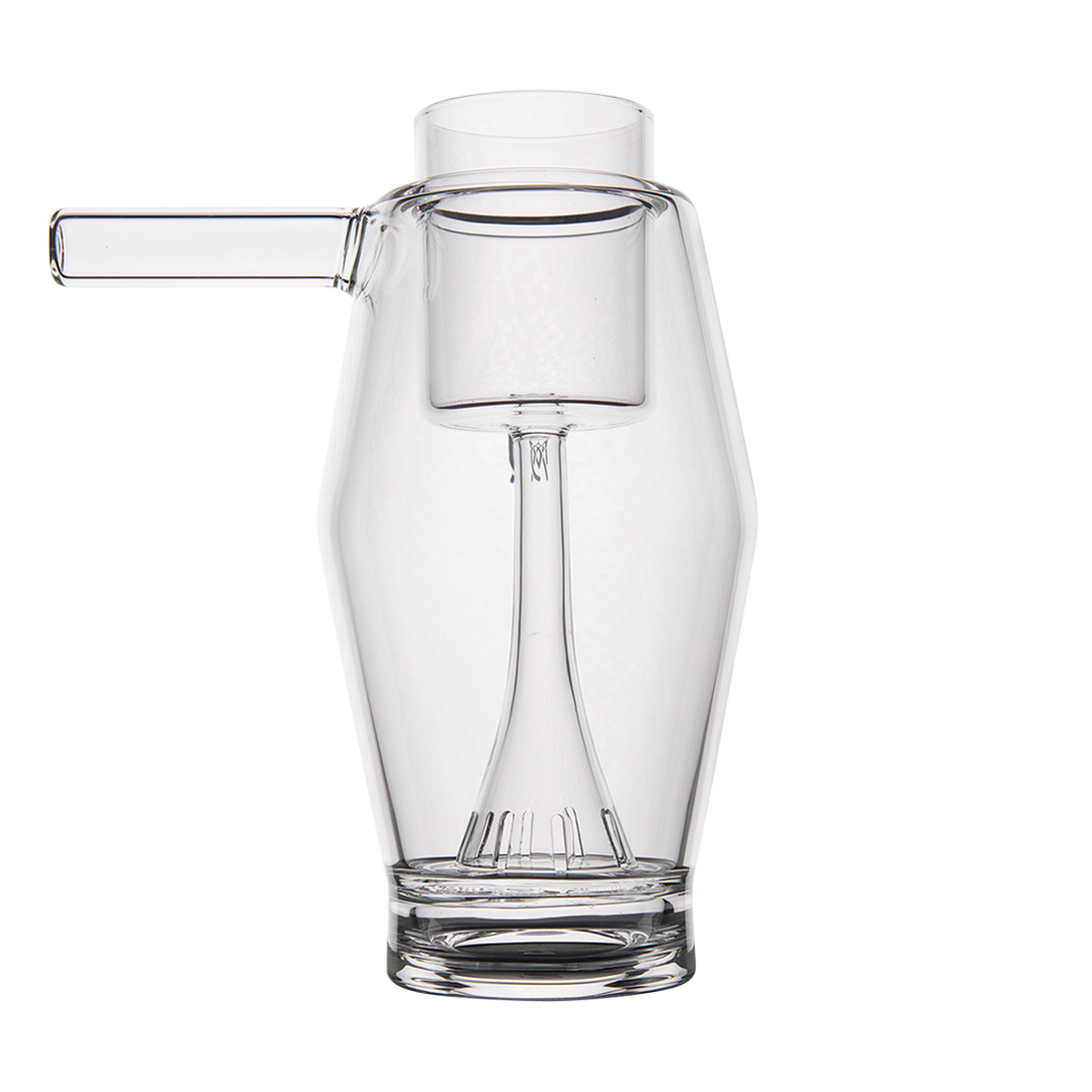 MJ Arsenal Proxy Bubbler, clear borosilicate glass, front view on white background, compact dabbing accessory