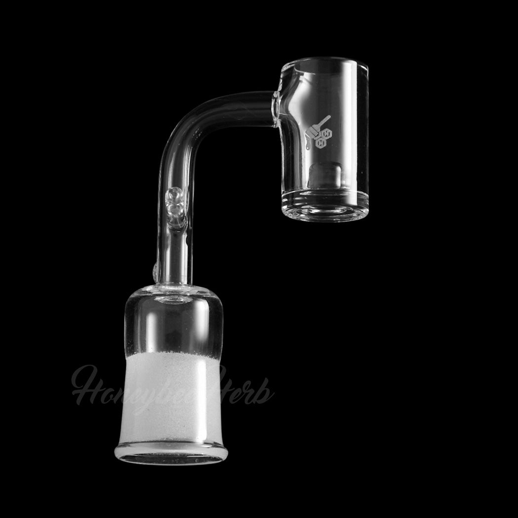 Honeybee Herb 90Β° Quartz Banger with Core Reactor for Heat Retention, side view on black