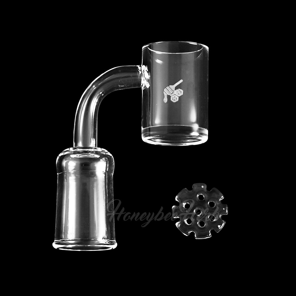 Honeybee Herb Quartz Banger with Honey Disc, 90Β° Male Joint, 25mm Flat Top for High Heat Retention