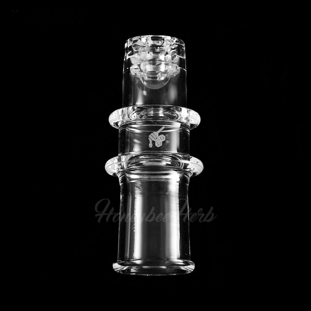 Honeybee Herb Honeycomb Barrel Quartz eNail, clear, front view on black background