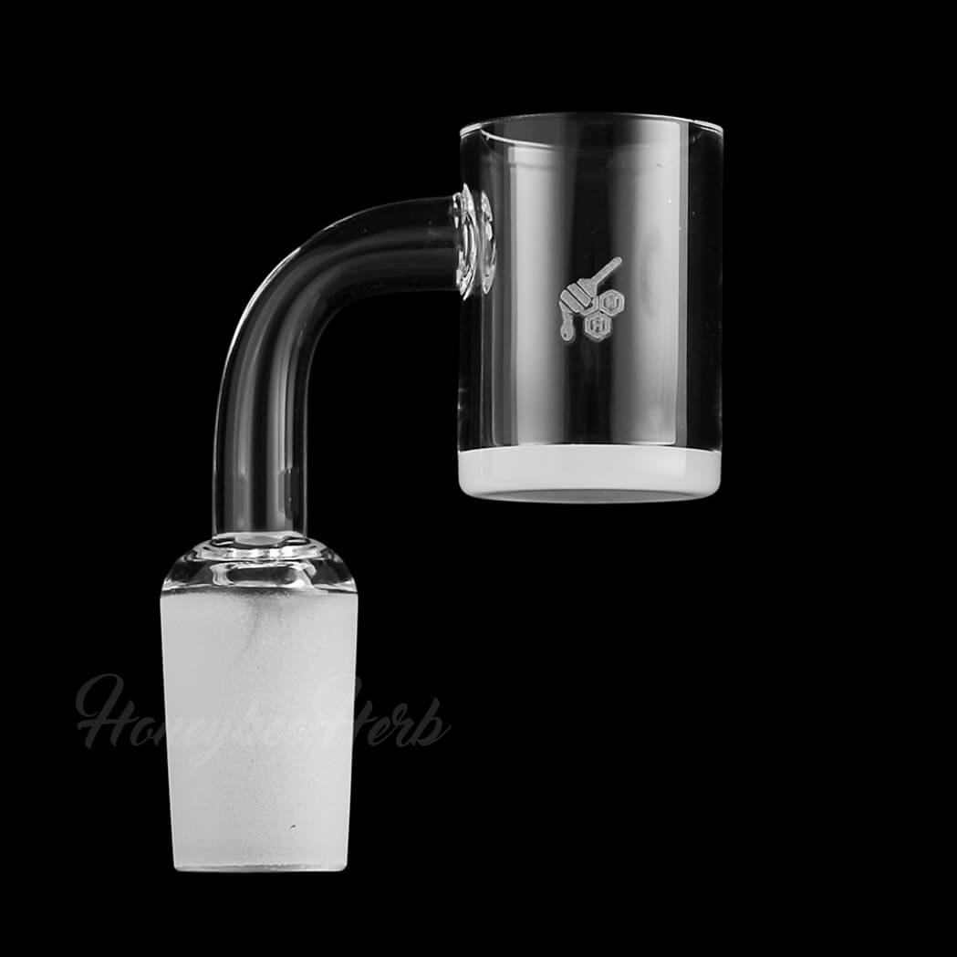 Honeybee Herb Honey & Milk Quartz Banger at 90Β° angle, 18mm Male joint, for Dab Rigs, clear design