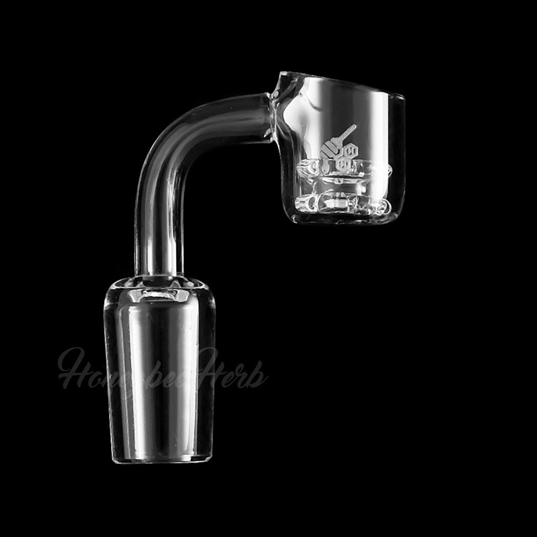 Honeycomb Knot Quartz Banger by Honeybee Herb, 90Β° Joint Angle, Clear, for Dab Rigs - Side View