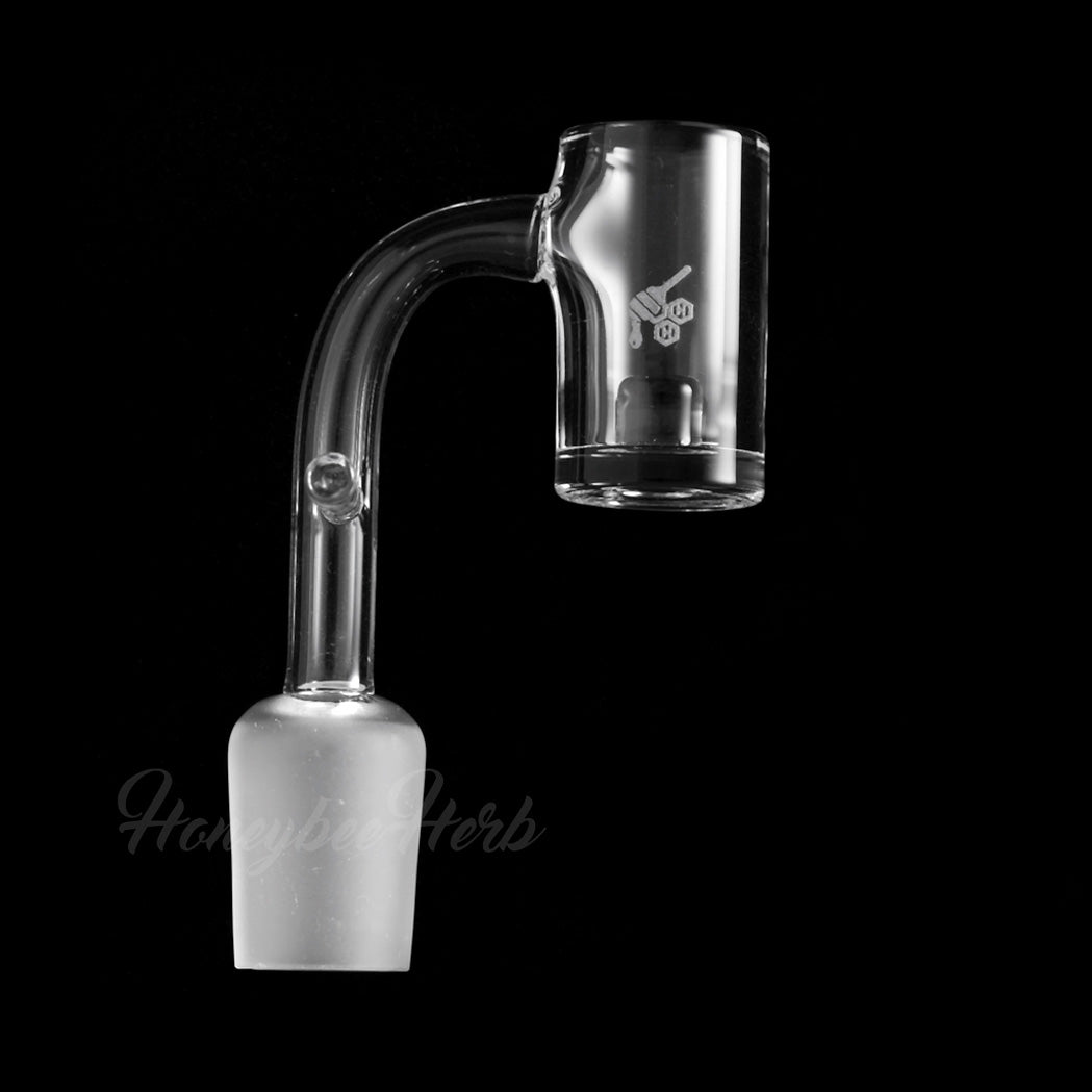 Honeybee Herb 90Β° Quartz Banger with Core Reactor for E-Rigs, clear flat top design, side view