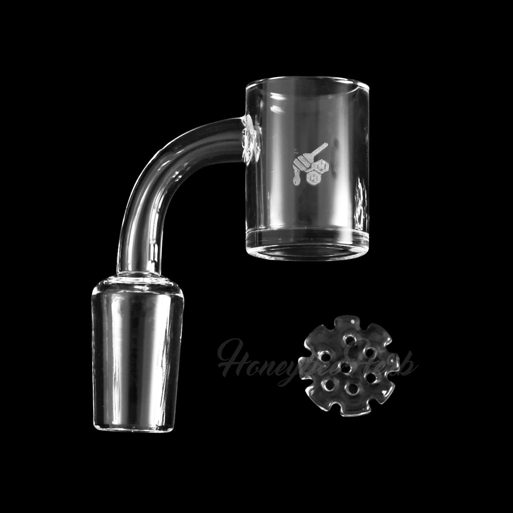 Honeybee Herb Honey Disc Quartz Banger at 90Β° angle, clear, 25mm flat top, for dab rigs