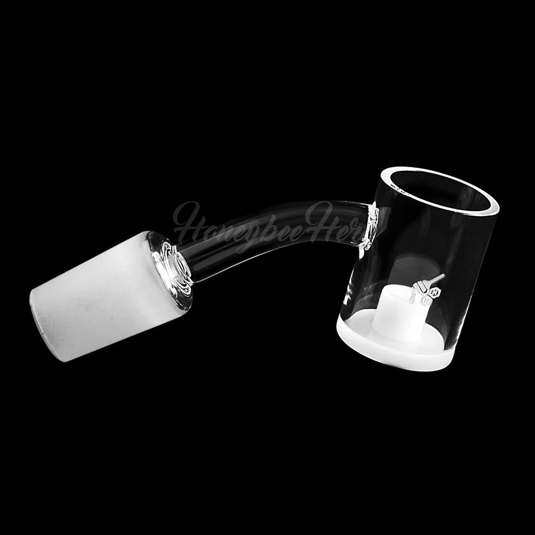 Honey & Milk Core Reactor Quartz Banger at 45° angle, clear, for dab rigs, Honeybee Herb logo