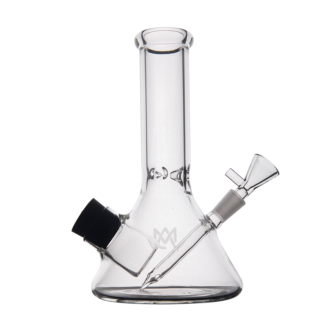 MJ Arsenal Cache Bong, 7" clear borosilicate glass, compact beaker with 10mm joint, front view