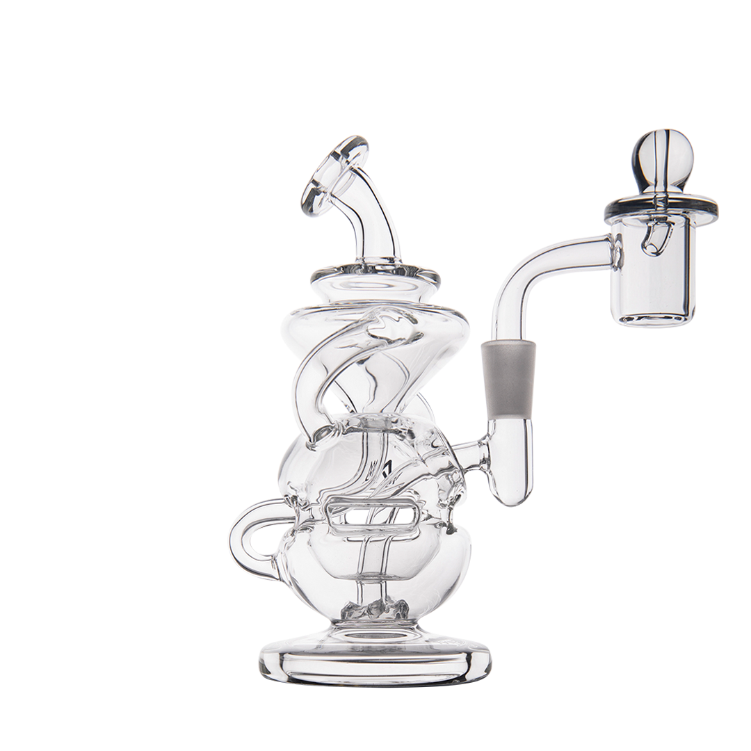 MJ Arsenal Infinity Mini Dab Rig, Compact Dual Recycler, 90 Degree Quartz Banger, Side View