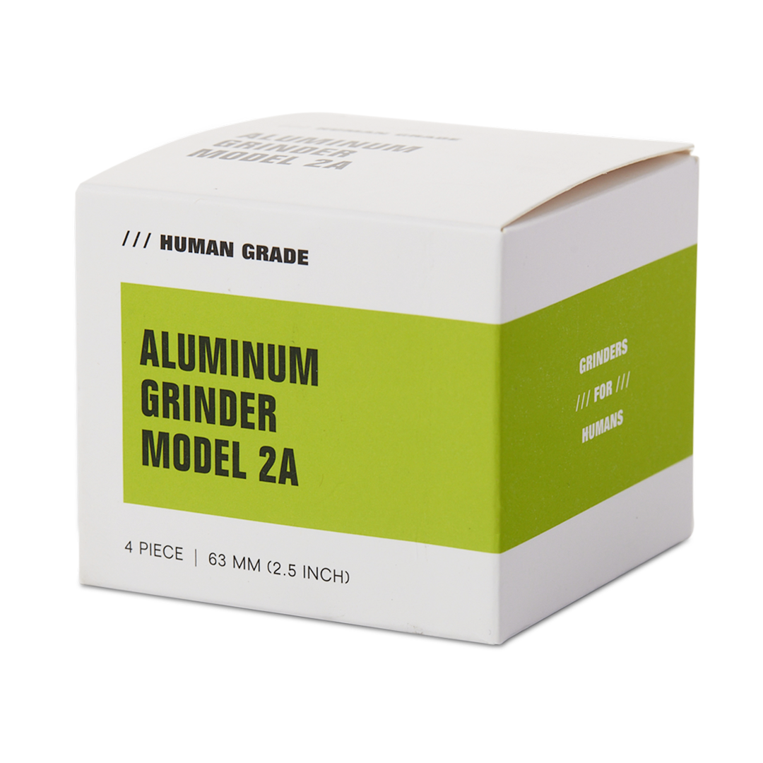 Human Grade 2A Aluminum Grinder Packaging - Front View on White Background