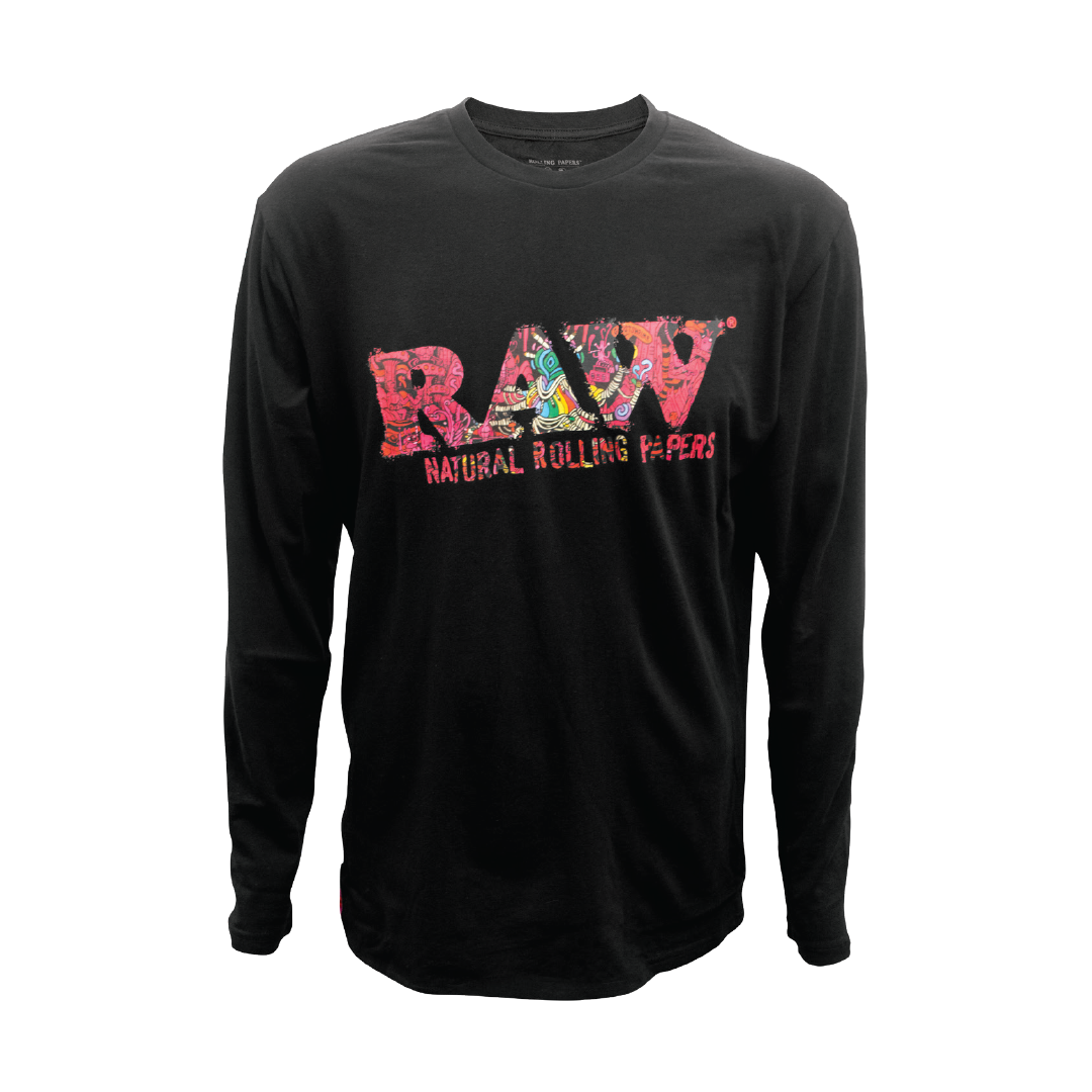 RAW Black Long Sleeve Shirt with Iconic Logo, Crew Neck, Front View