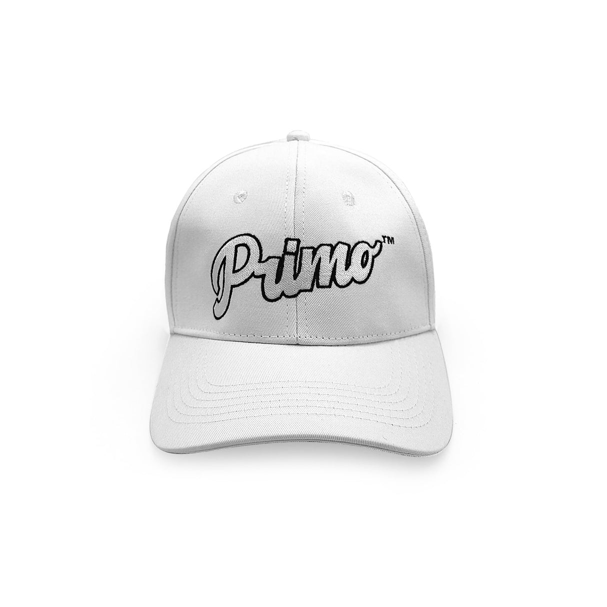 Primo Limited Edition Snap Back in White - Front View on Seamless Background