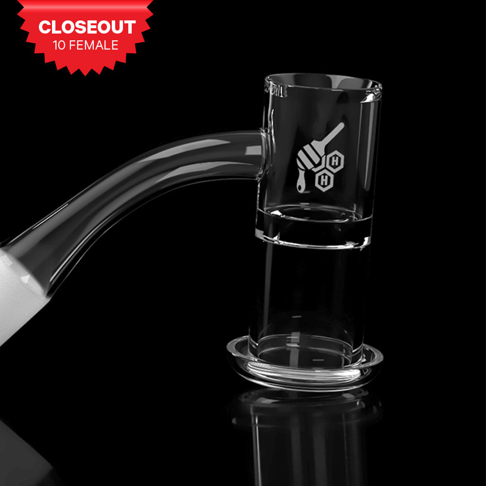 Honeybee Herb Honeysuckle XL Quartz Banger at 45Β° angle, 10mm Female Joint, for Dab Rigs - Side View