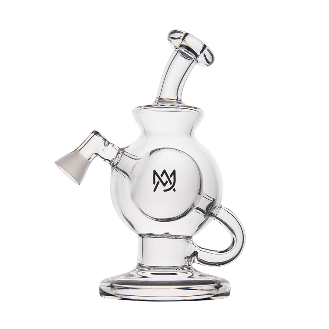 MJ Arsenal Atlas Vape Edition dab rig side view, clear glass with compact design for portability