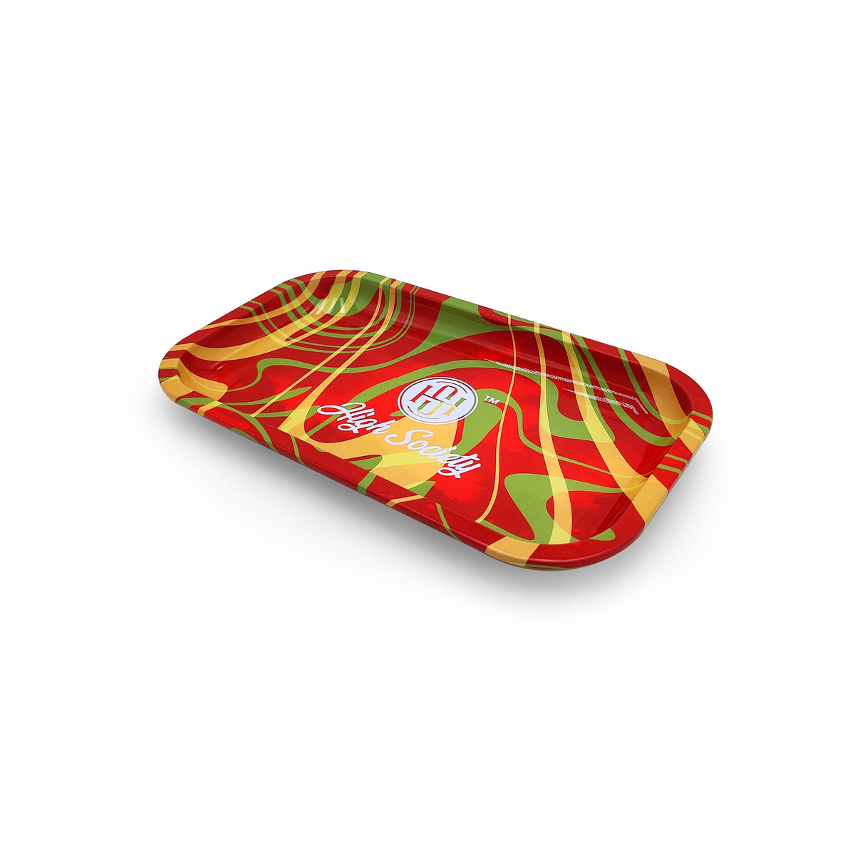High Society Medium Rolling Tray with Rasta Design - Angled Top View