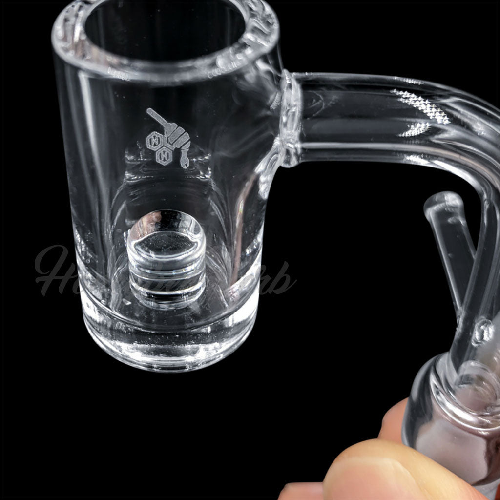 Honeybee Herb Enail Core Reactor Quartz Banger at 90Β° angle for dab rigs, clear flat top design