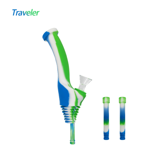 Waxmaid Universal Traveler Water Bottle Pipe in Blue White Green, Portable Design
