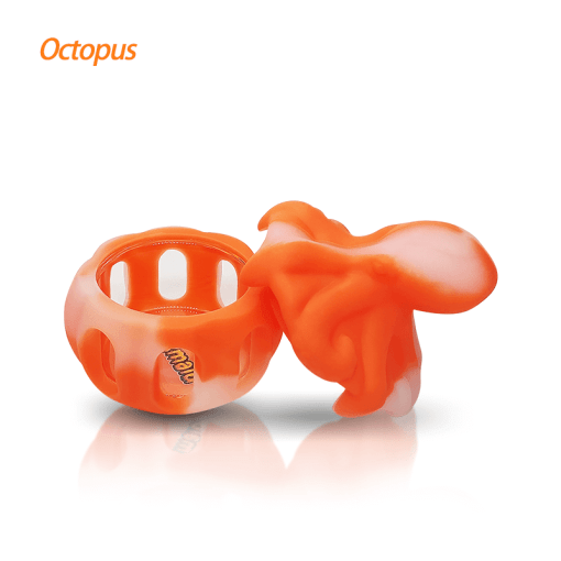 Waxmaid Octopus Silicone Concentrate Container in Translucent Orange - Angled View