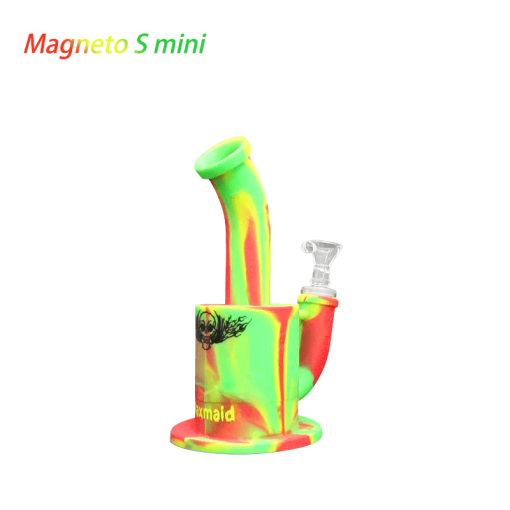 Waxmaid Magneto S Mini Silicone Water Pipe in Rasta colors, front view on white background