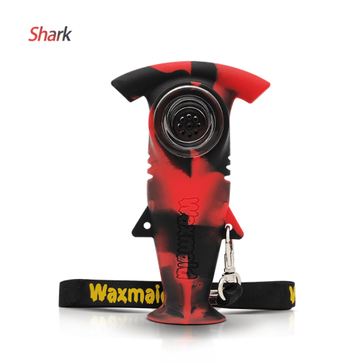Waxmaid Shark Handpipe in Black Red with Keychain - Front View