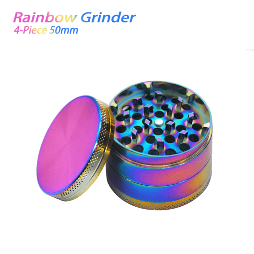 Waxmaid 4-Piece Rainbow Dry Herb Grinder 50mm, Open View Showing Teeth