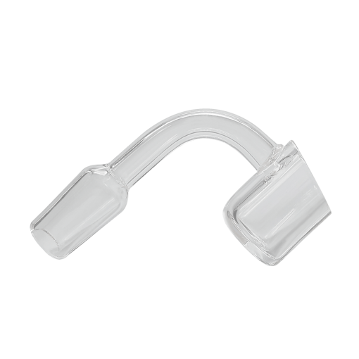 Waxmaid 14mm 90Β° Quartz Dab Banger - Clear, Angled View on Seamless White Background