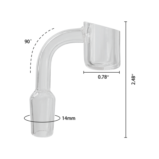 Waxmaid 14mm 90Β° Quartz Dab Banger - Clear, Side View with Measurements