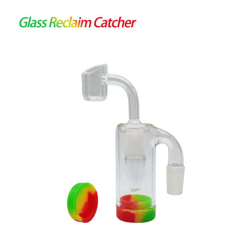 Waxmaid 14MM Male Joint 90Β° Glass Reclaim Catcher with Rasta Color Silicone Container