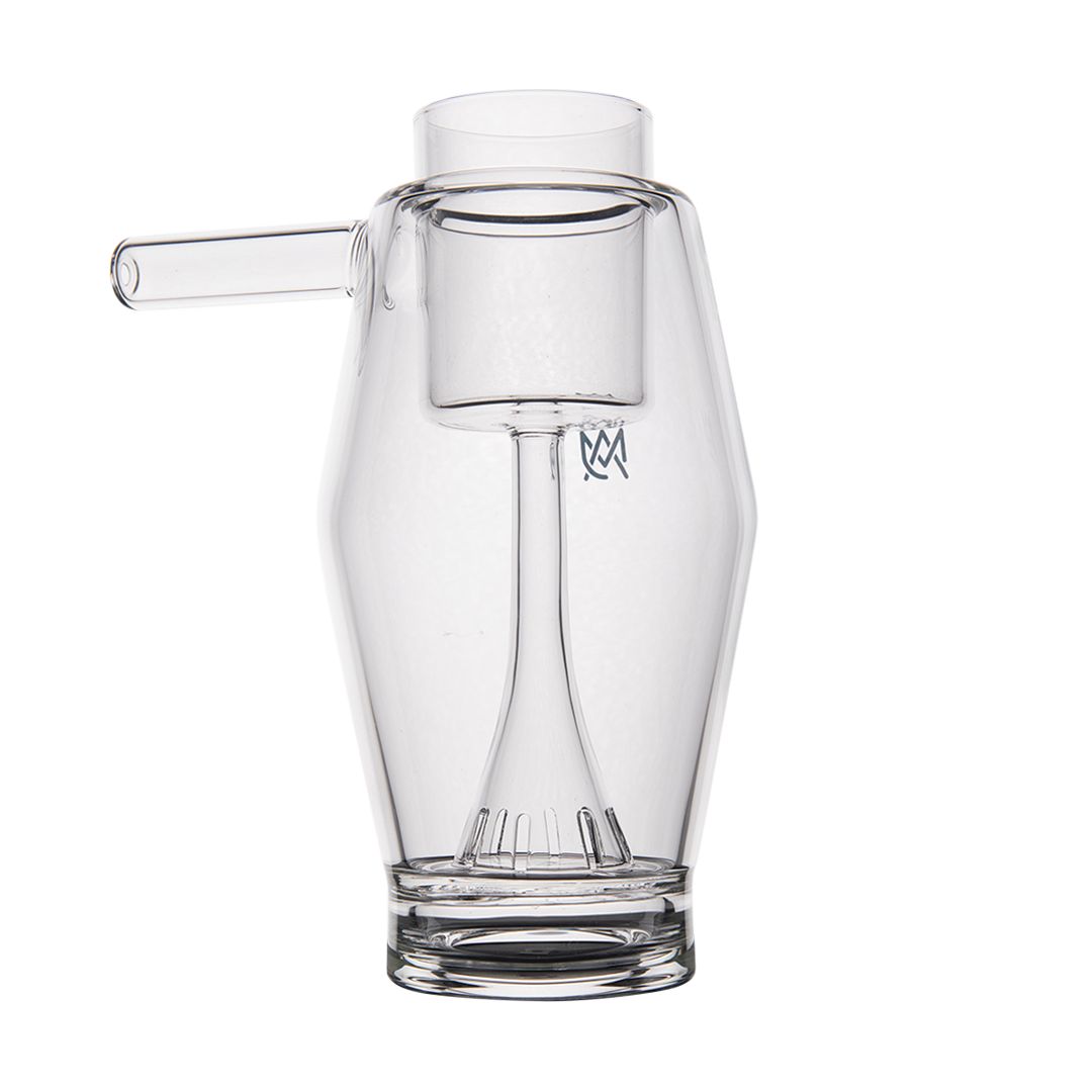 MJ Arsenal Proxy Bubbler for dabbing, clear glass with side arm, front view on white