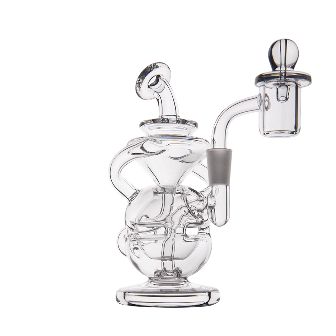MJ Arsenal Infinity Mini Dab Rig with Quartz Banger, Compact Dual Recycler Design, Front View