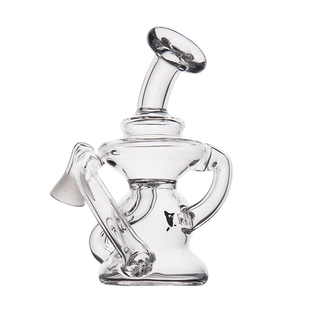 MJ Arsenal Hydra Vape Edition mini dab rig with halo ceramic insert, clear glass, front view on white background