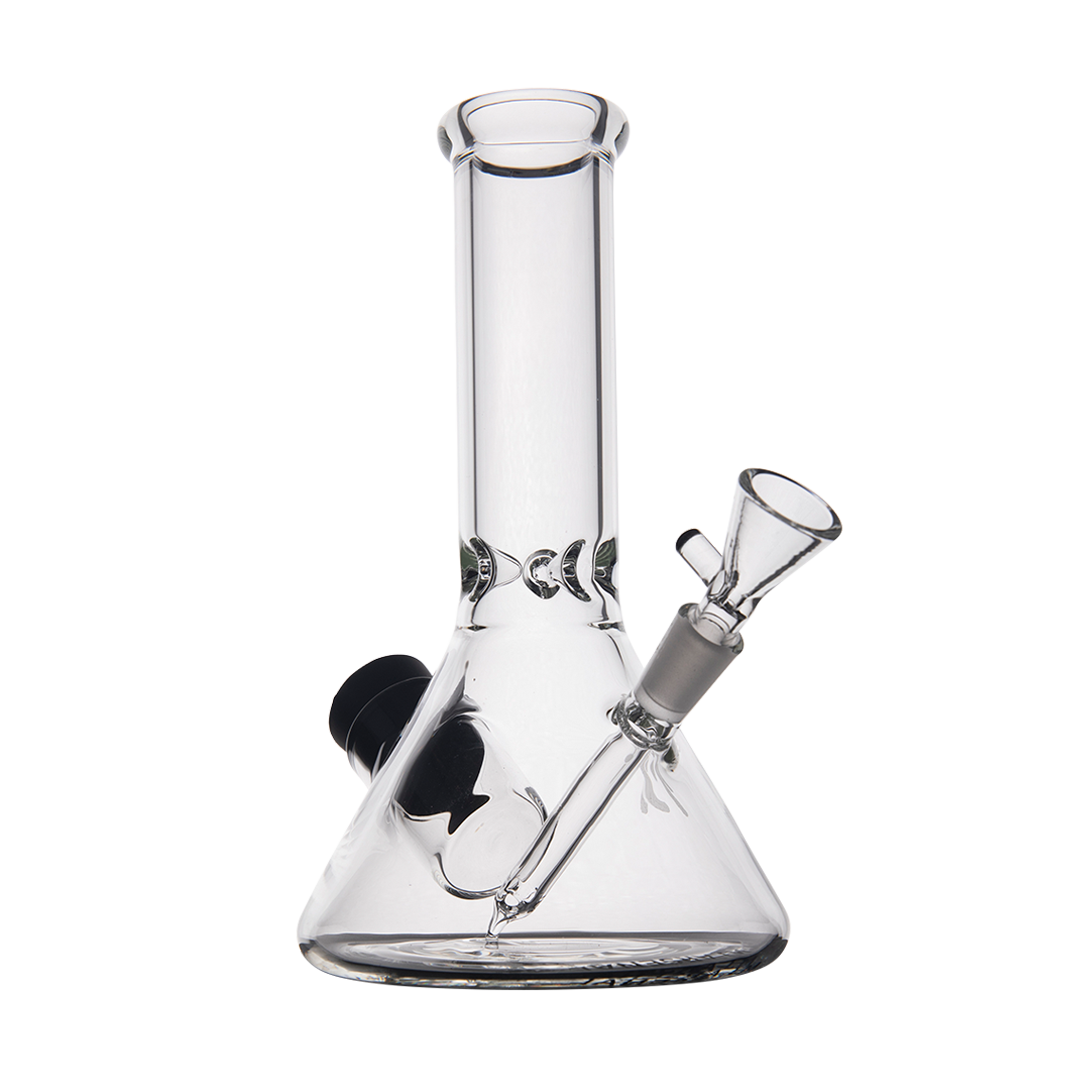 MJ Arsenal Cache Bong in clear borosilicate glass, beaker design, with a 45-degree joint, front view