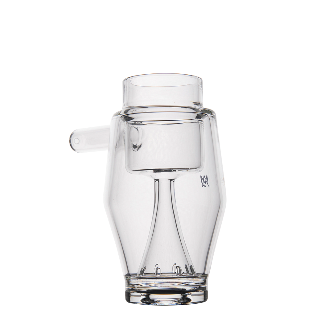 MJ Arsenal Proxy Bubbler Mini, compact glass dab rig with side handle, front view on white background