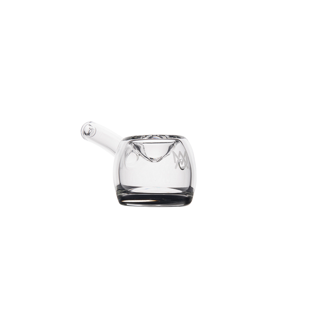 MJ Arsenal Perch Hand Pipe - Compact Clear Glass - Angled Side View on Seamless White Background