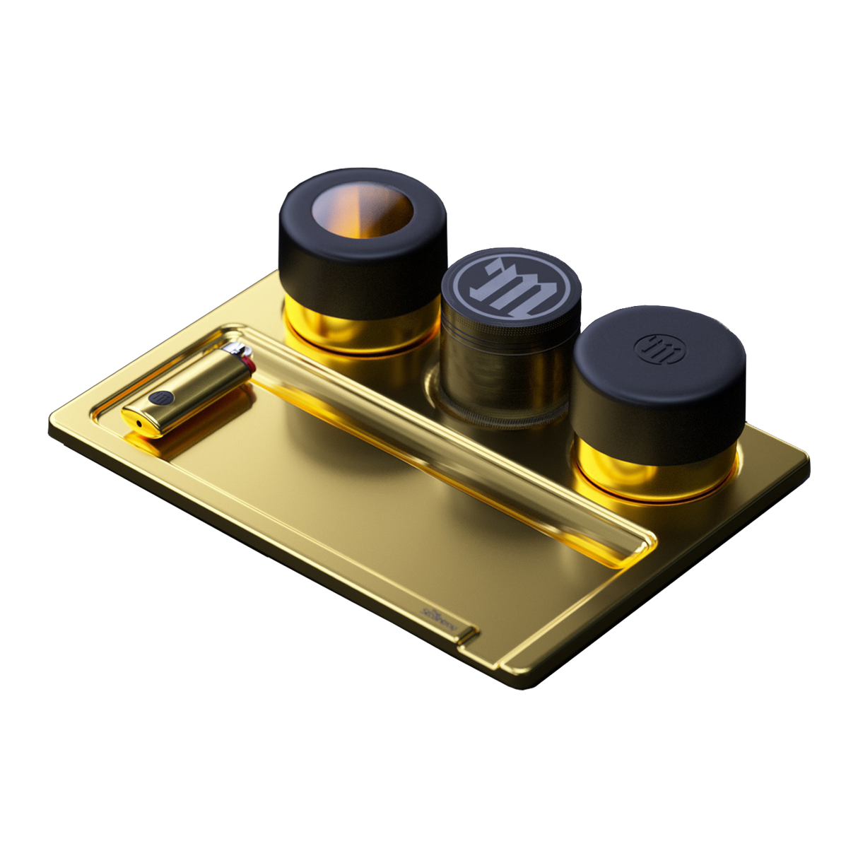 Myster 24k Stashtray Bundle - Gold Rolling Tray with Containers and Lighter - Top View