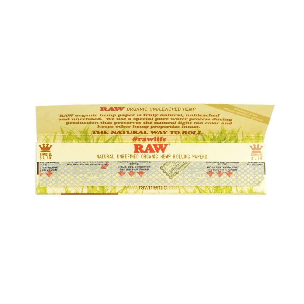 Front view of a single RAW Organic Hemp 1 1/4 Rolling Paper pack on a white background