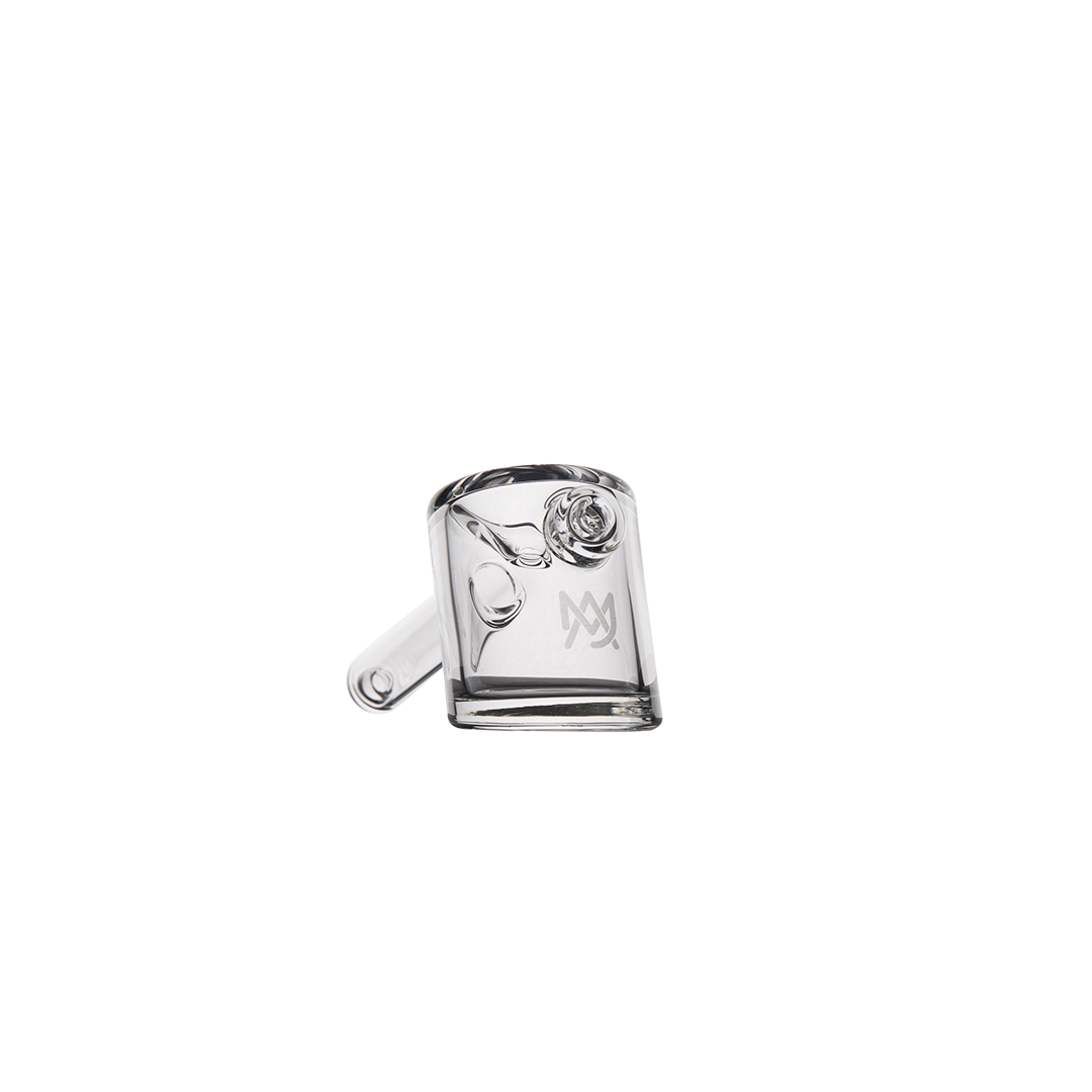 MJ Arsenal Kickstand Hand Pipe - Clear Glass, Angled View with Sturdy Stand