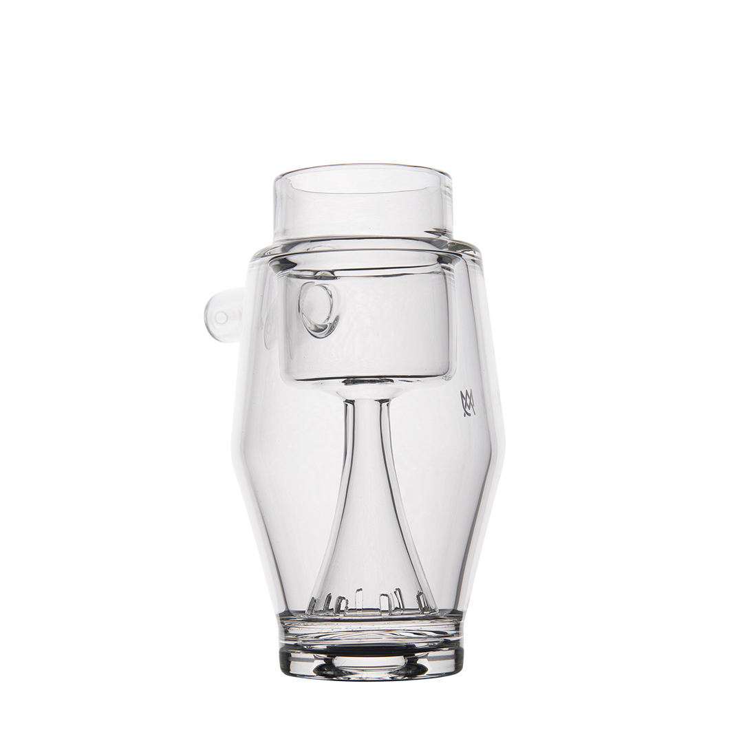 MJ Arsenal Proxy Bubbler Mini front view, compact glass dab rig with logo