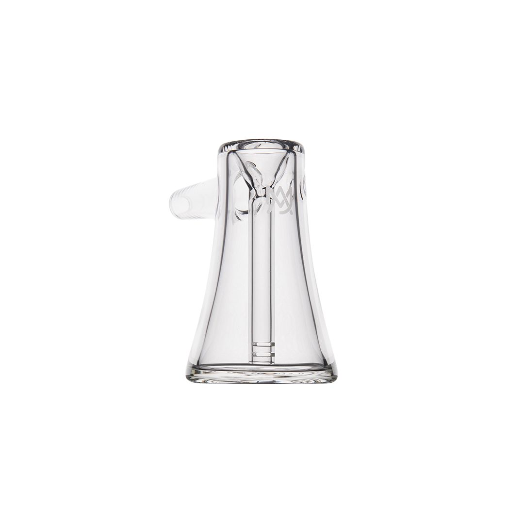 MJ Arsenal Vulkan Bubbler front view, compact clear glass with smooth contours